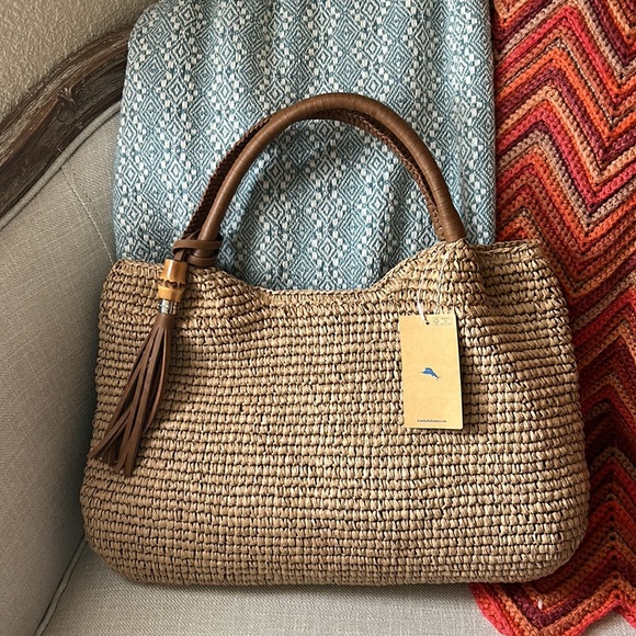 Tommy Bahama Handbags - Tommy Bahama Natural Woven Straw Tote with Tassel